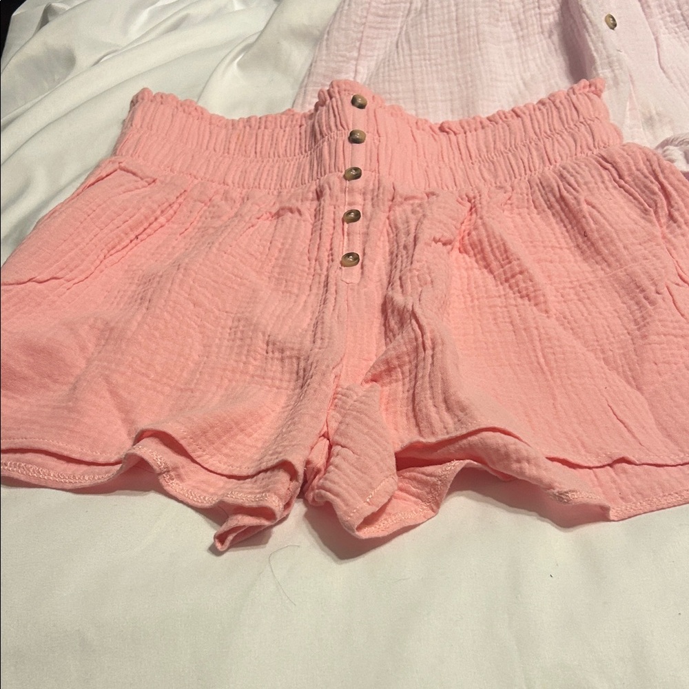Pink Button-Up Women Shorts